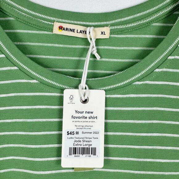 Marine Layer Tank Womens XL Green Lydia Textured Stripe Top Jade Sheen - Picture 5 of 11
